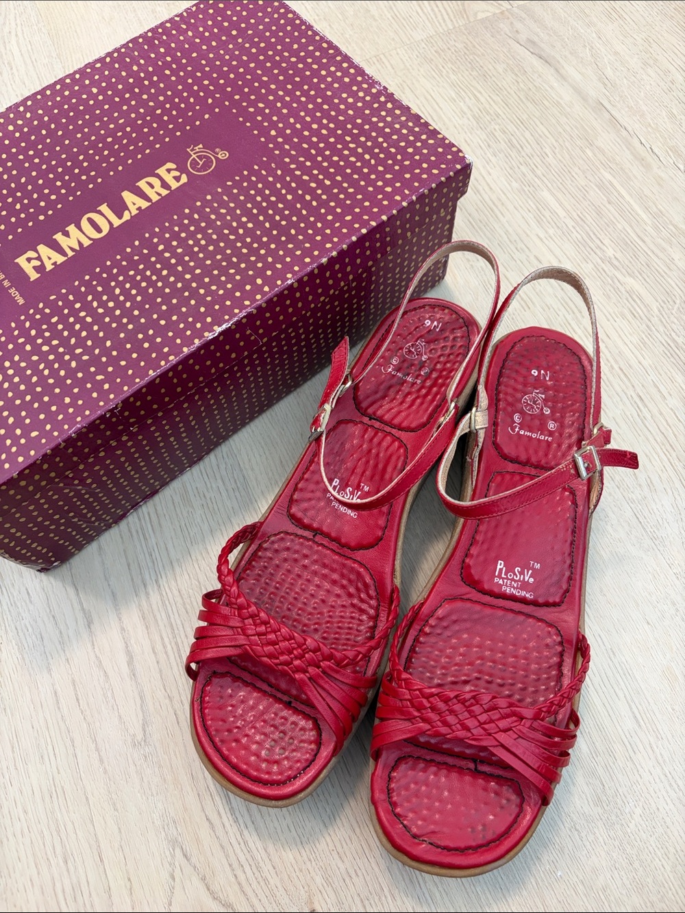 Vintage Famolare Red Braided Slingback Wave Sandals for Women- made in Brazil